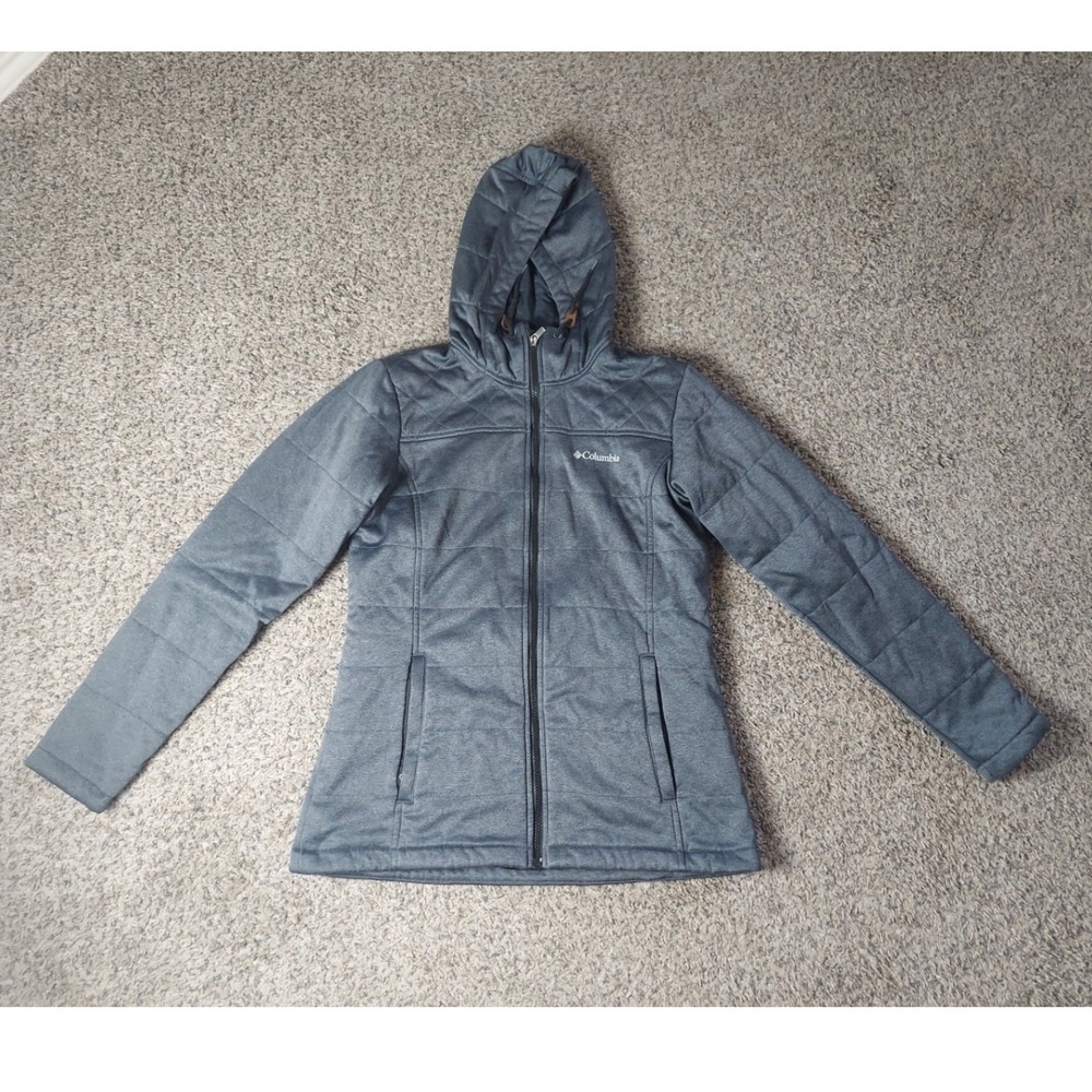 Columbia Quilted Full Zip Hoodie Jacket Size M Gray Womens Active Hiking Coat